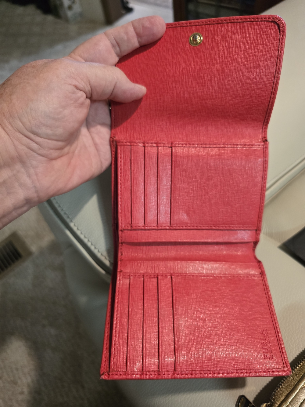 Furla Orange Red Leather Trifold Wallet Slight Rubbing Leather Paint Will Fix It - Picture 4 of 4